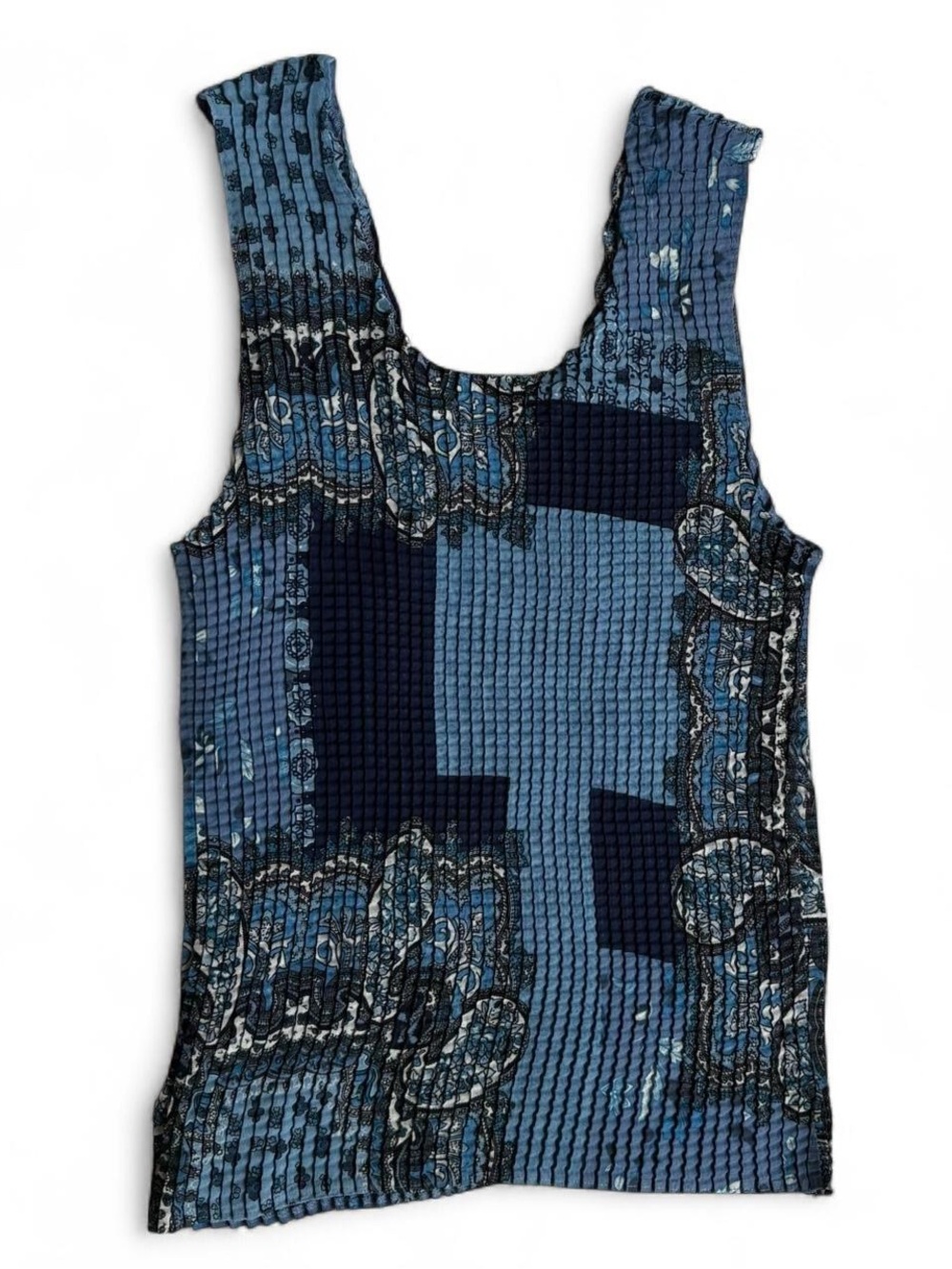 Vintage Impressions Blue Patchwork Pattern Scrunch Material Tank Top Size M